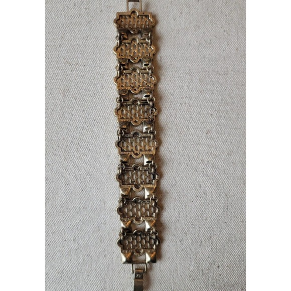 Vintage Signed KF Gold and Clear Acrylic Stone Open Link Bracelet - Picture 4 of 6